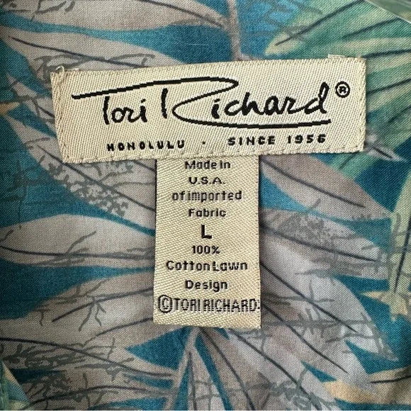 VINTAGE 80s TORI RICHARD HONOLULU Leaf Tropical Hawaiian Shirt L Made in USA - Picture 3 of 8